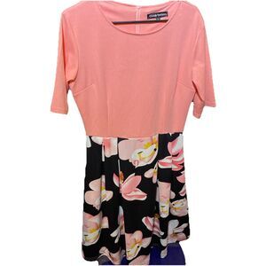 Oxiuli Fashion Women's Pink Black Floral Dress Size XL